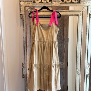 Corey Lynn Calter Stylish Tan Dress with Pink Straps